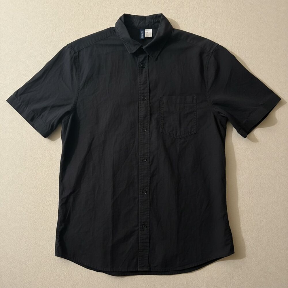 H&M Divided Men's Short Sleeve Button-Up Shirt Medium Black 100% Cotton